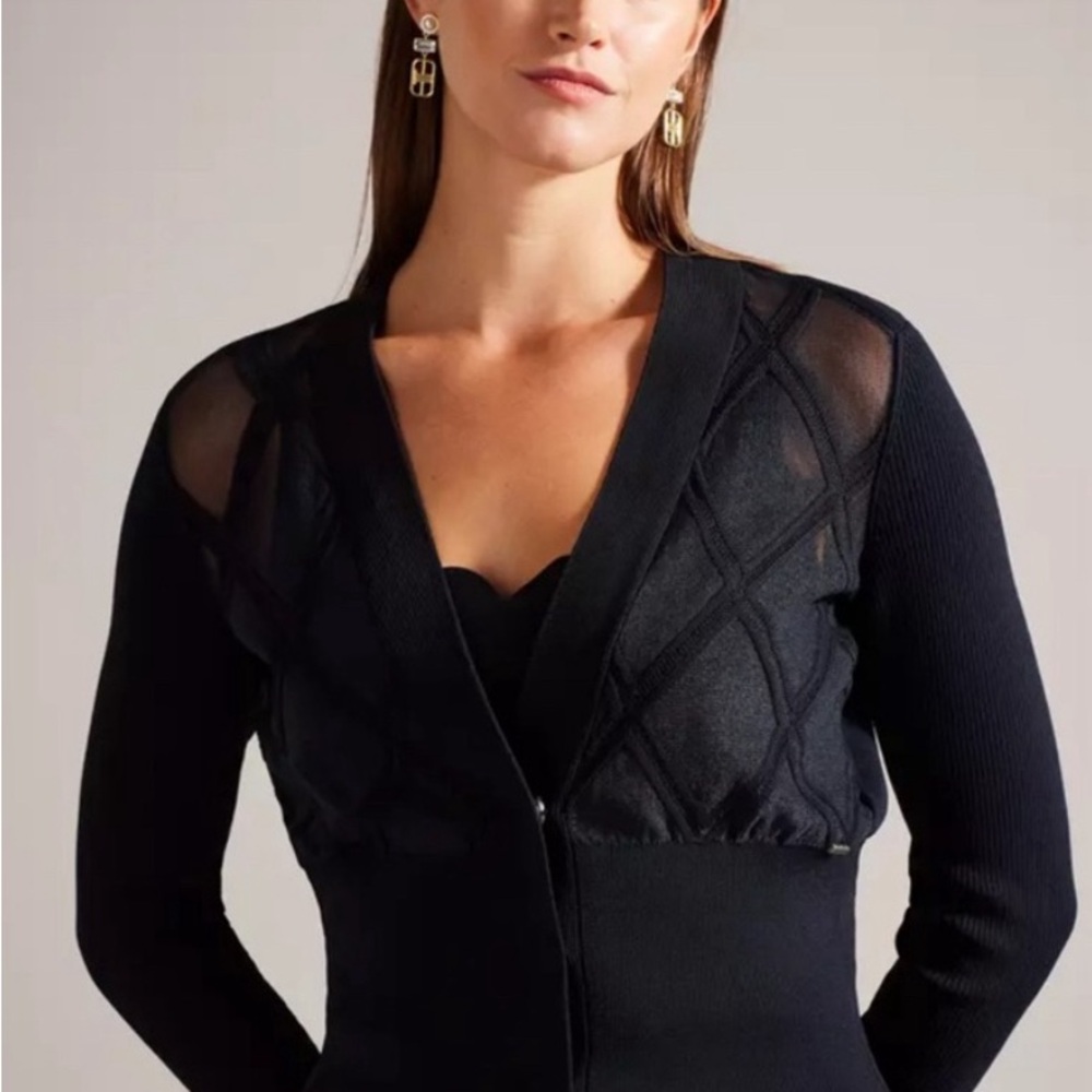 NWT Ted Baker Arglye Mesh Insert Cardigan in Midnight Size 0
